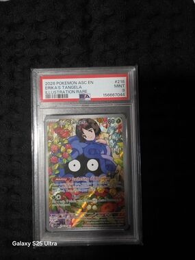 Erika's Tangela Illustration Rare Pokémon Card - #218- Mint 9  Graded By PSA